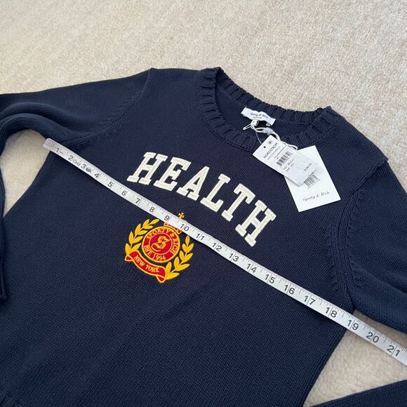 NWT Sporty and Rich Navy Blue Health Crest Crewneck Sweater M - Picture 6 of 10